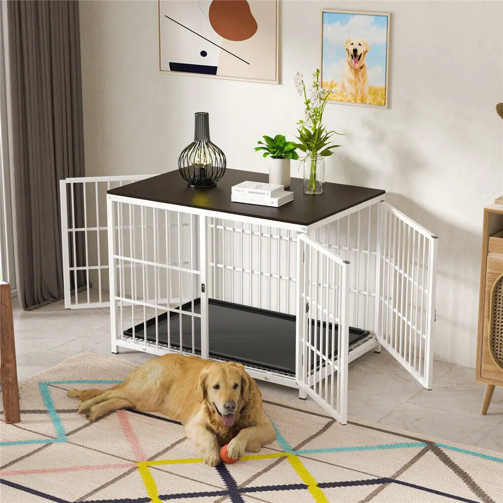 Wooden Dog Crate Furniture with Metal Frame