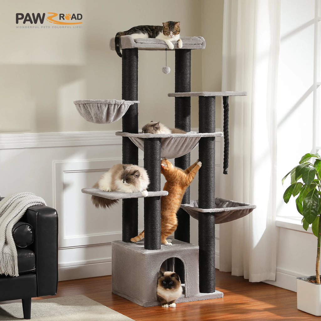 Large Cat Tree for Big Cats Robust Cat Tower with Several Levels Cat House Climbing Tree with Hammock 11 Sisal Posts Large Perch Whispering Desires Shoppe