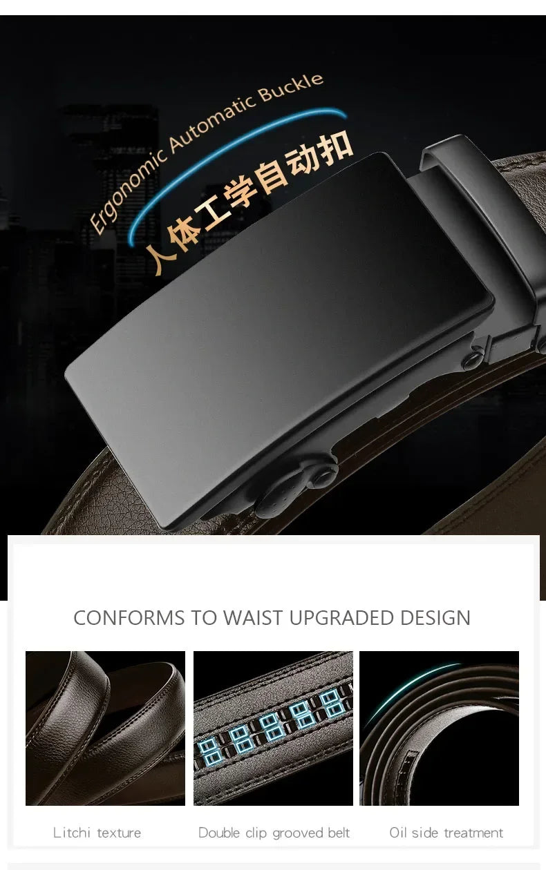 Men's 3.5 cm PU Business Belt with Automatic Buckle