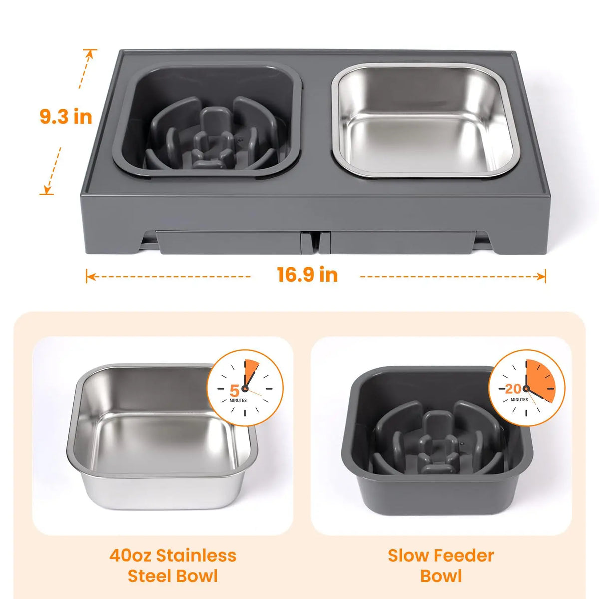 Adjustable Elevated Slow Feeder & Water Bowl Stand