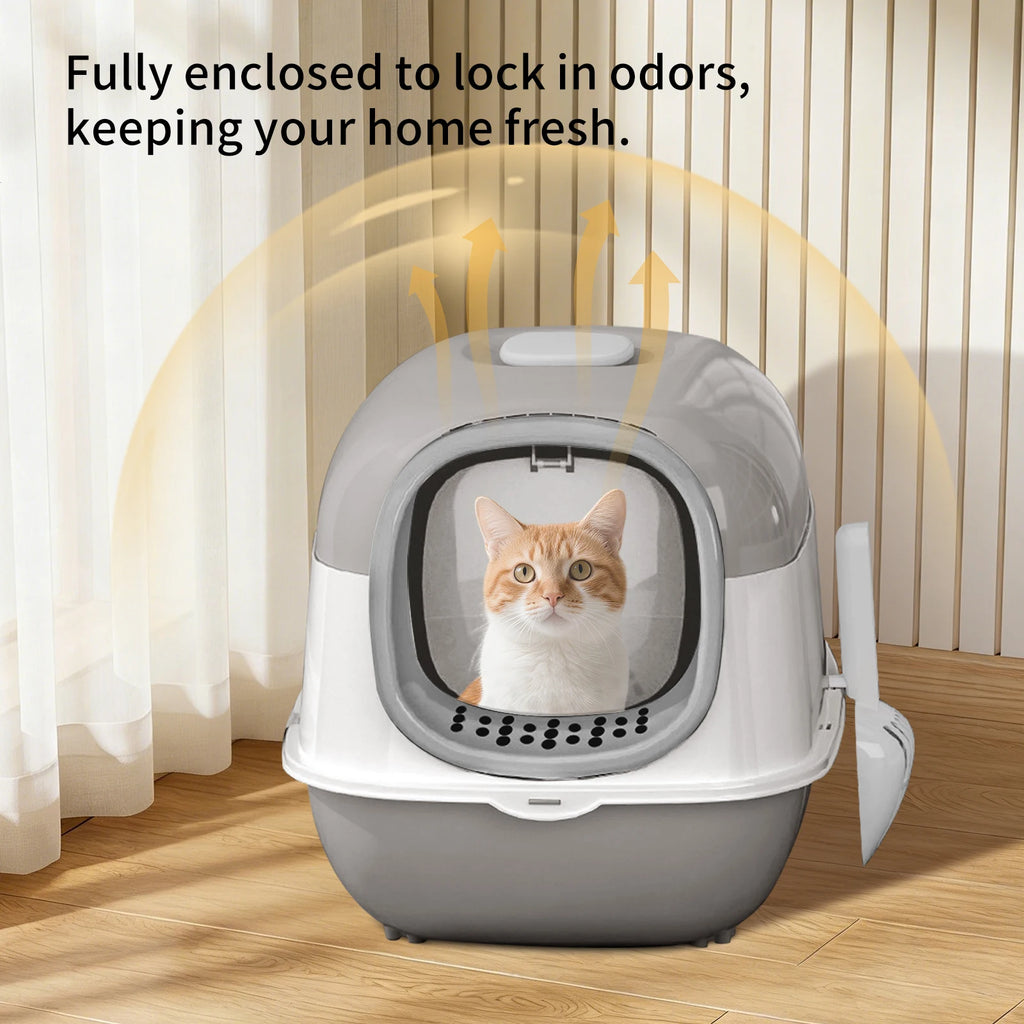 Switchable Open/Semi-Enclosed Cat Litter Box, Extra Large Jumbo Size for Multi-Cat Households, Splash-Proof and Anti-Tracking, Dual-Mode Over-the-Top Litter Pan, Low-Entry for Easy Cleaning, Suitable for Cats of Different Siz Whispering Desires Shoppe