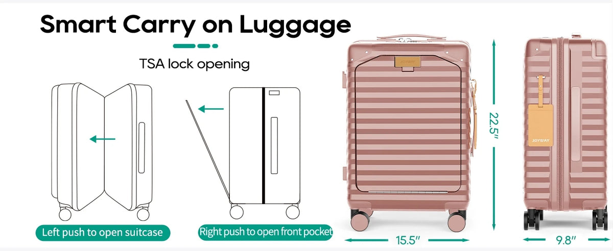 20 inch Front-opening Carry-on Luggage Suitcase with Cup Holder, TSA Lock, Spinner Wheels Whispering Desires Shoppe