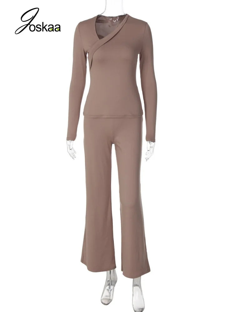 Women's Asymmetric Long-Sleeve Top and Flared Pants Set