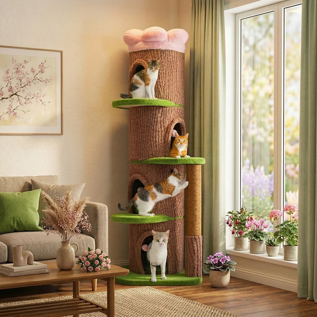 Large Cat Tree with Multiple Condos & Flower Bed