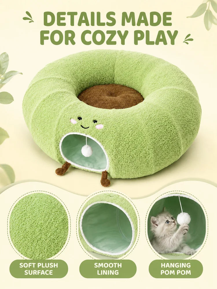 Convertible Plush Cat Tunnel & Donut Bed