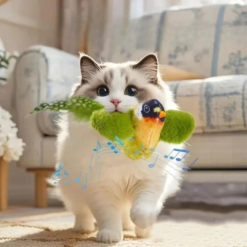 Wall-Mounted Sound-Activated Plush Bird Cat Toy