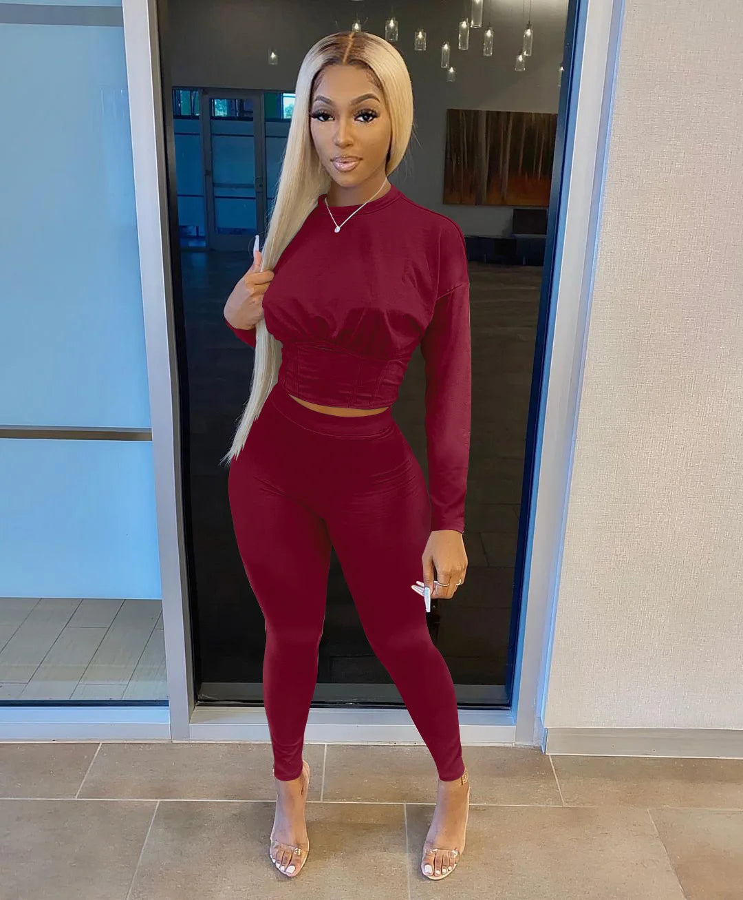 Women's Solid-Color Two-Piece Casual Outfit