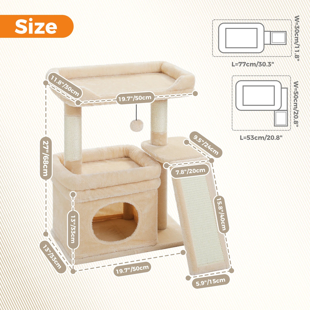27" Cat Tree with Condo, Perch & Scratching Post