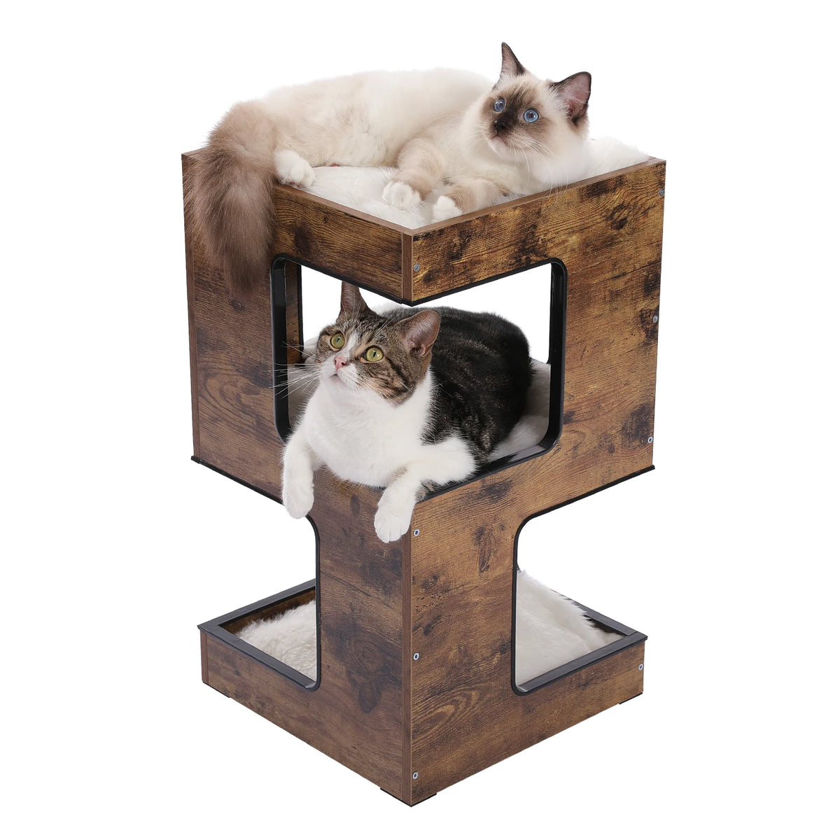 Wood Cat Condo with Removable Mats & Scratching Pad