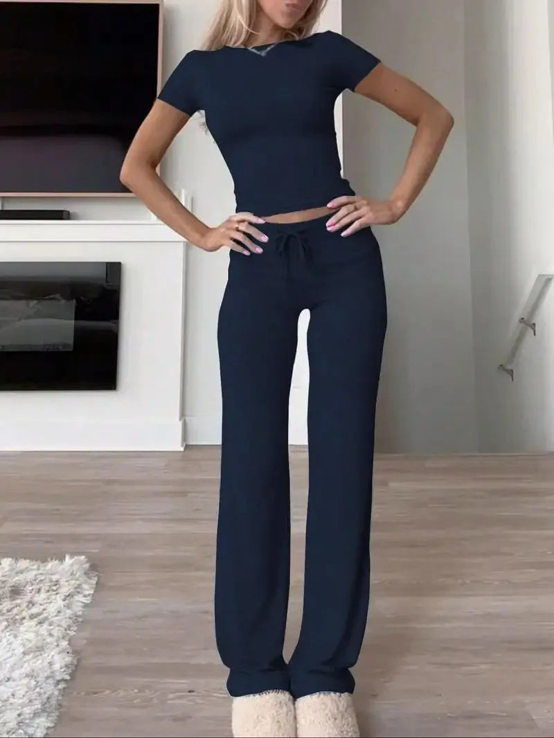 Solid Short-Sleeve Top & Pants Set