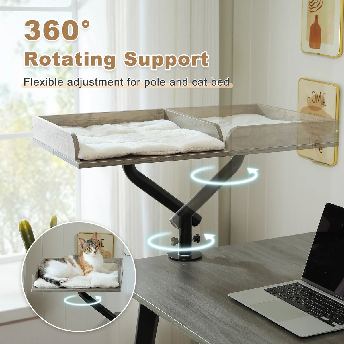 360° Rotating Desk-Mounted Cat Bed