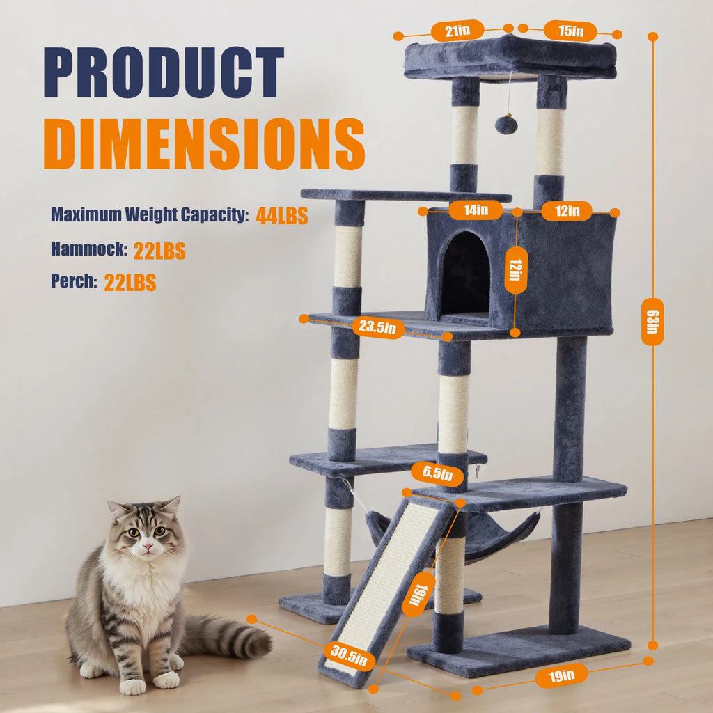 MCQ 63IN Cat Tree Tower Natural Sisal Scratching Posts Multi Level Cat Climbing Tower with Condo Pet House for Indoor Cats Whispering Desires Shoppe