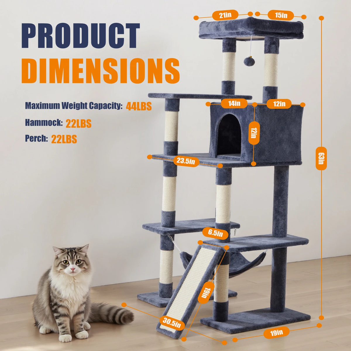 MCQ 63IN Cat Tree Tower Natural Sisal Scratching Posts Multi Level Cat Climbing Tower with Condo Pet House for Indoor Cats Whispering Desires Shoppe