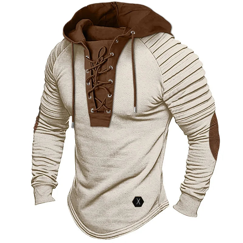 Men's Solid-Color Long-Sleeve Hooded Top