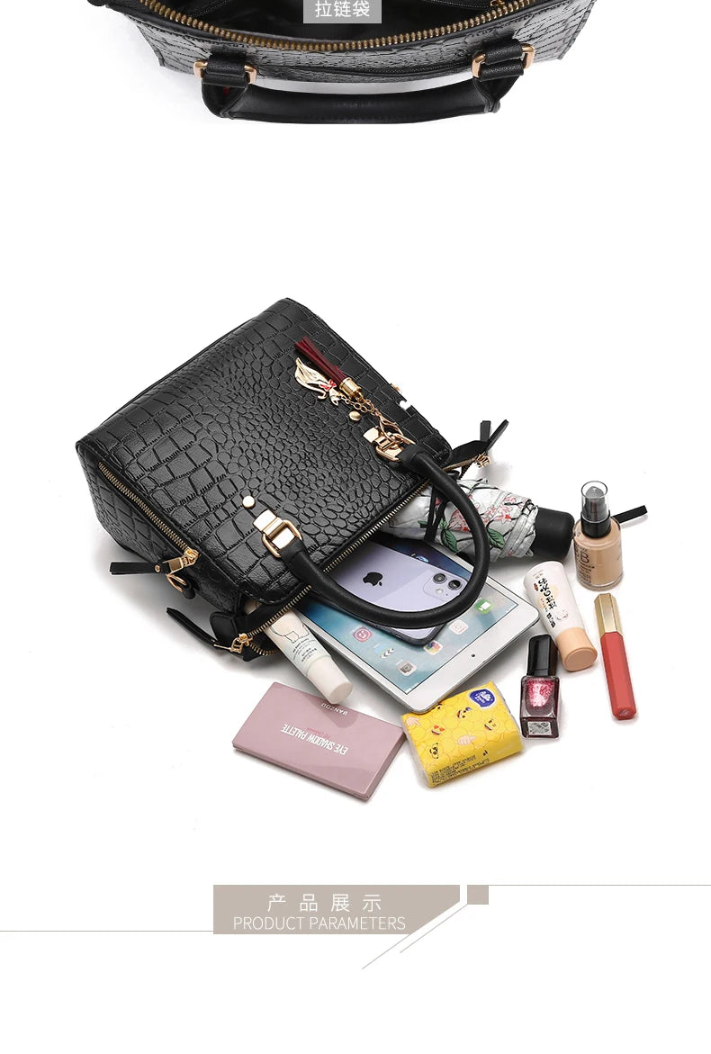 Women's Crocodile-Embossed PU Tote Bag