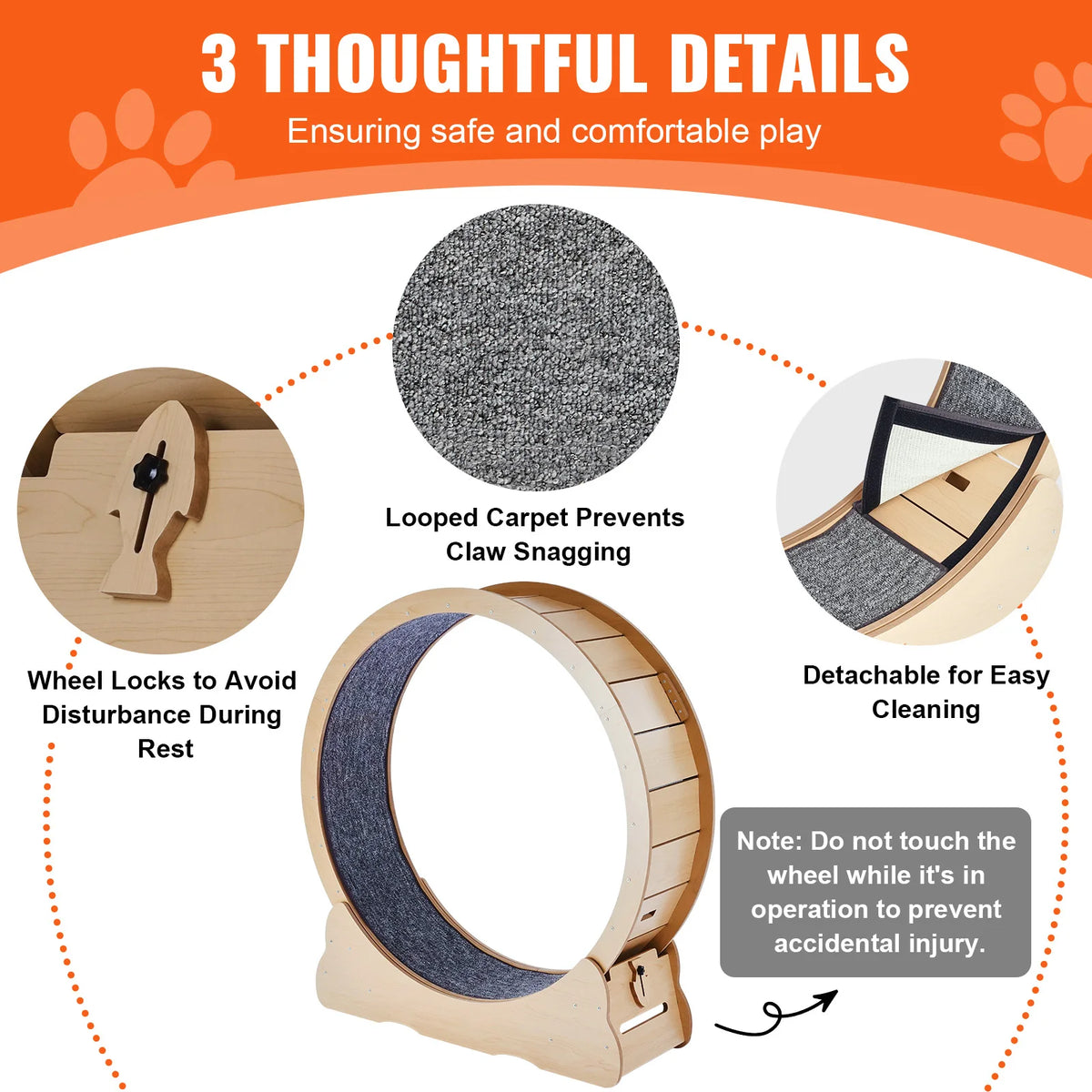 SucceBuy Wooden Cat Exercise Wheel with Removable Carpet