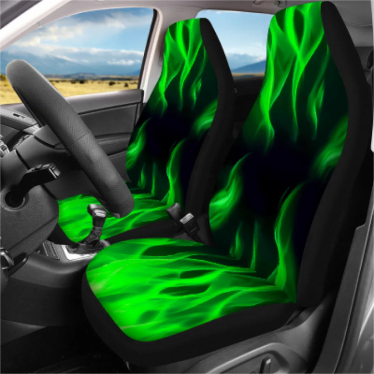 Coloranimal Green Flame Car Interior Accessory Set – 14 Pieces