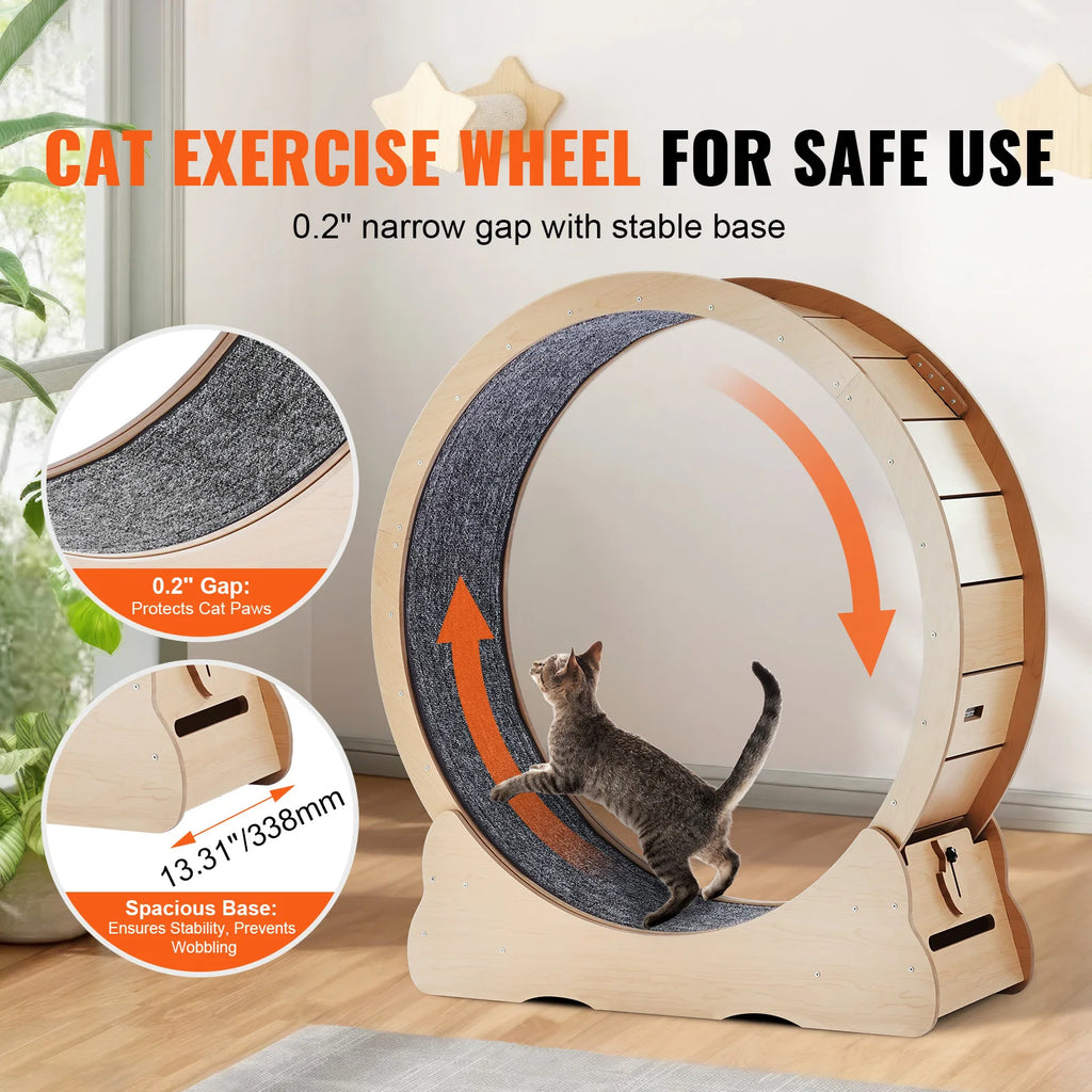 SucceBuy Wooden Cat Exercise Wheel with Removable Carpet