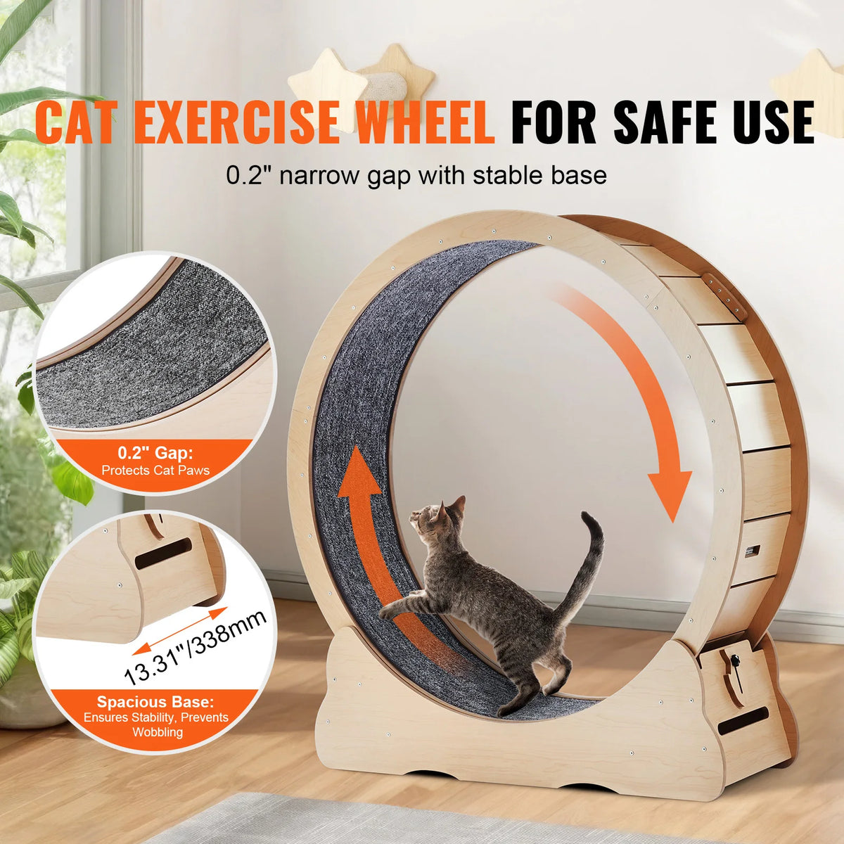 SucceBuy Wooden Cat Exercise Wheel with Removable Carpet