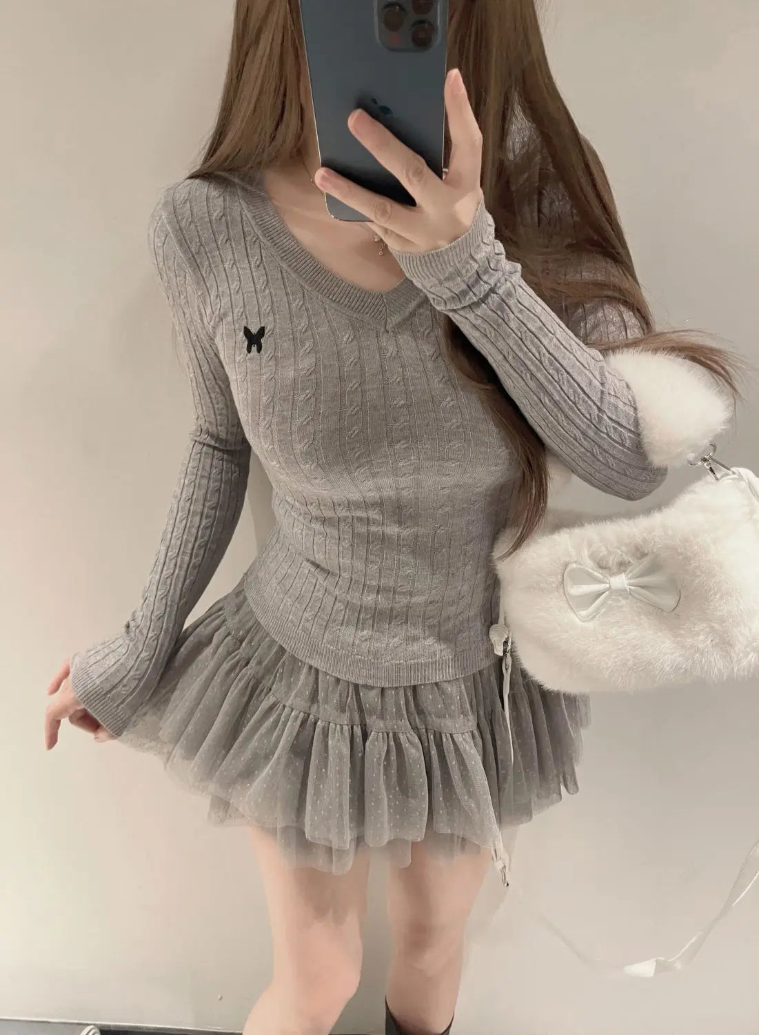Casual V Neck White Pullovers Women Sweaters Autumn Winter Basic Long Sleeve Y2k Clothes Korean Pink Grey Ladies Tops Jumpers Whispering Desires Shoppe