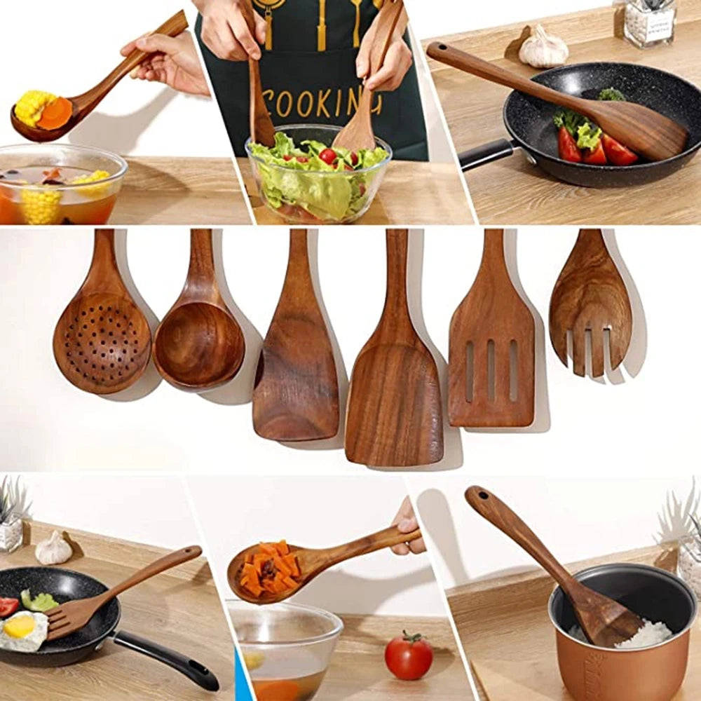 Teak Wood Cooking Utensils — Assorted Sets