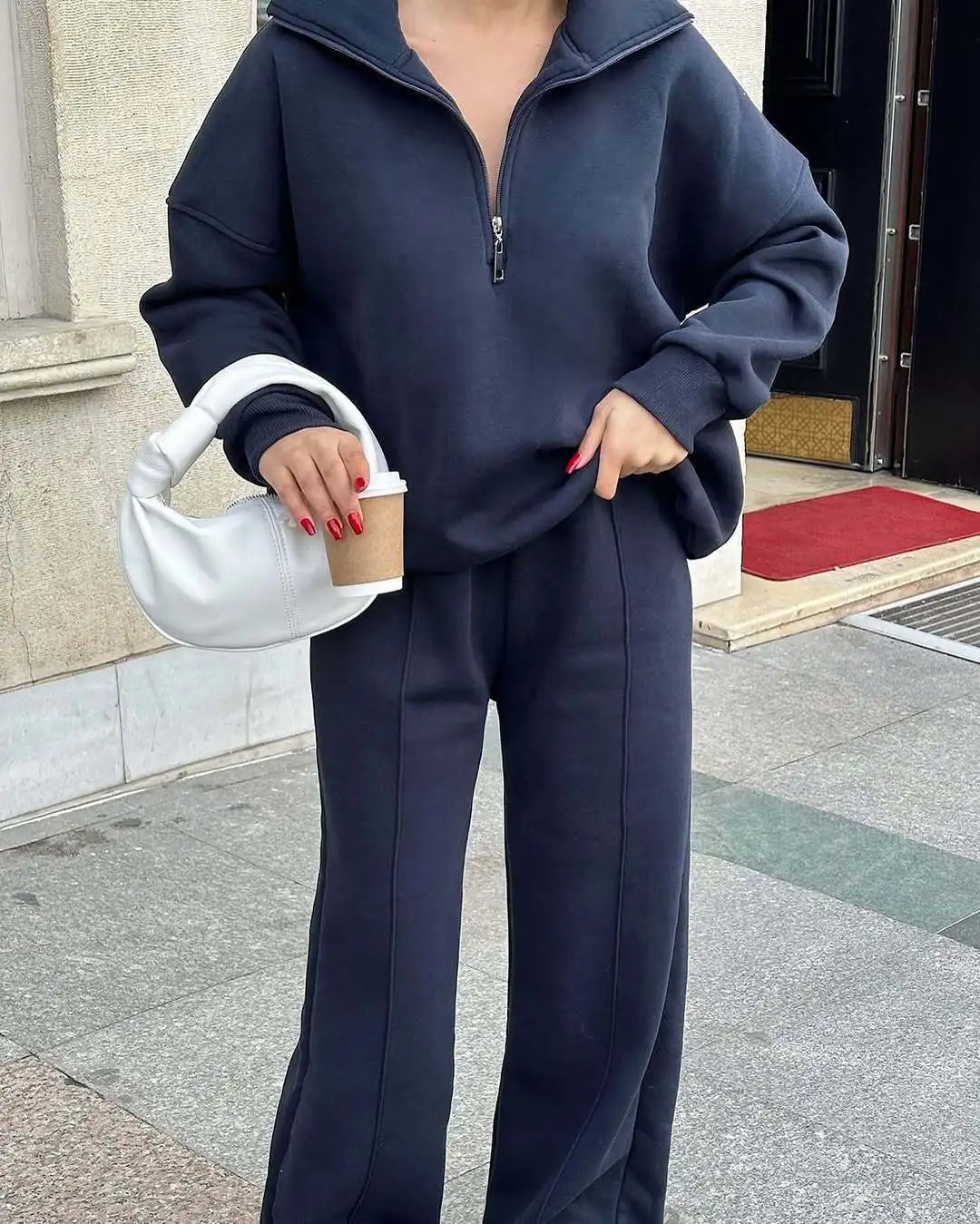 Women's Long-Sleeve Collared Top and Pants Set