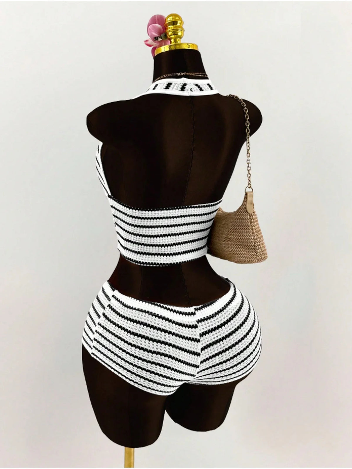 Women's Color-Block Halter Top and Shorts Set