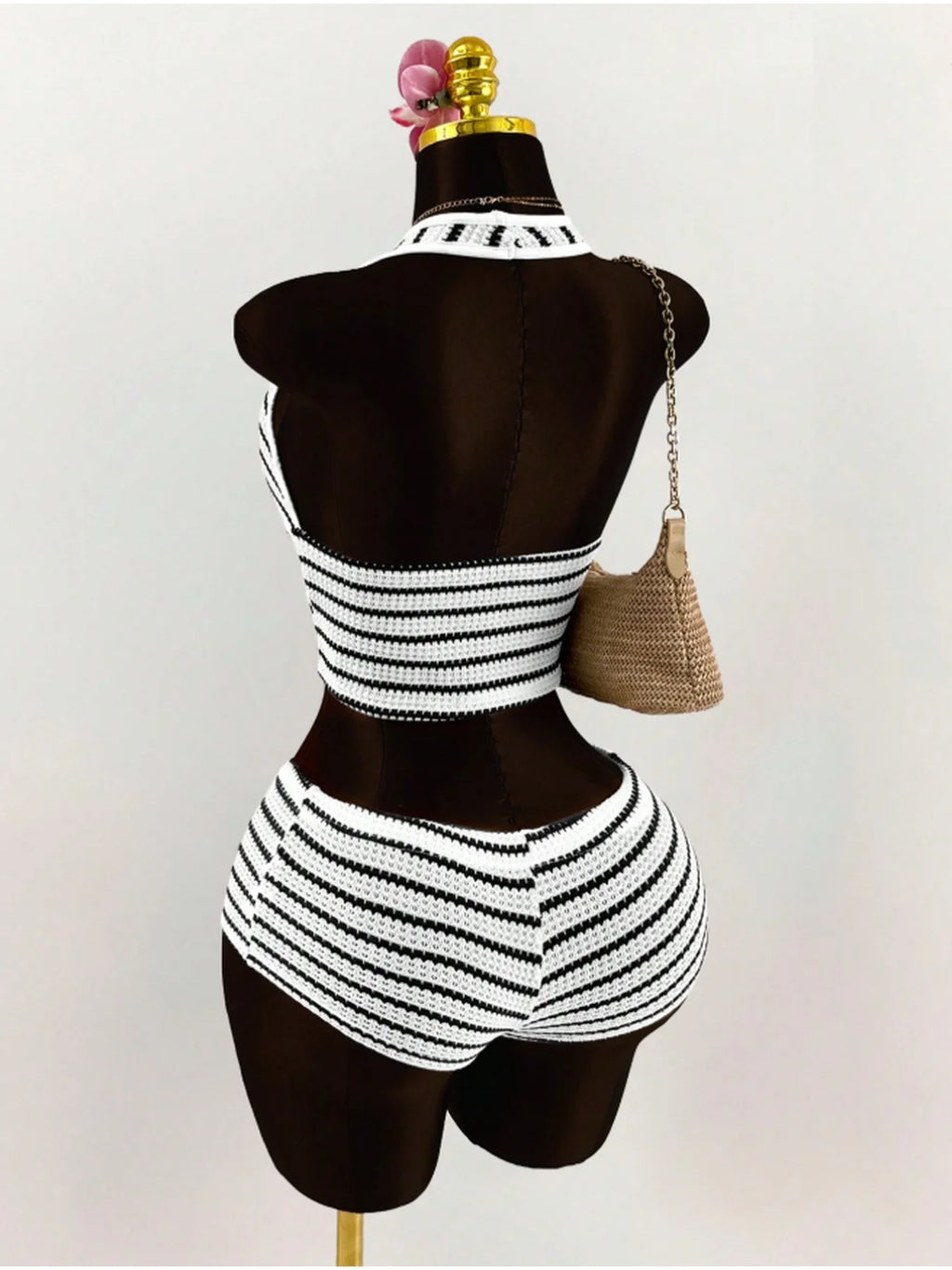 Women's Color-Block Halter Top and Shorts Set