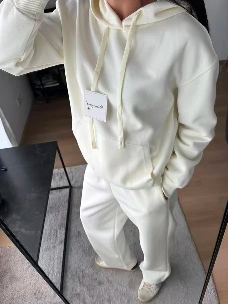 Women's Cotton-Blend Hoodie and Wide-Leg Pants Set