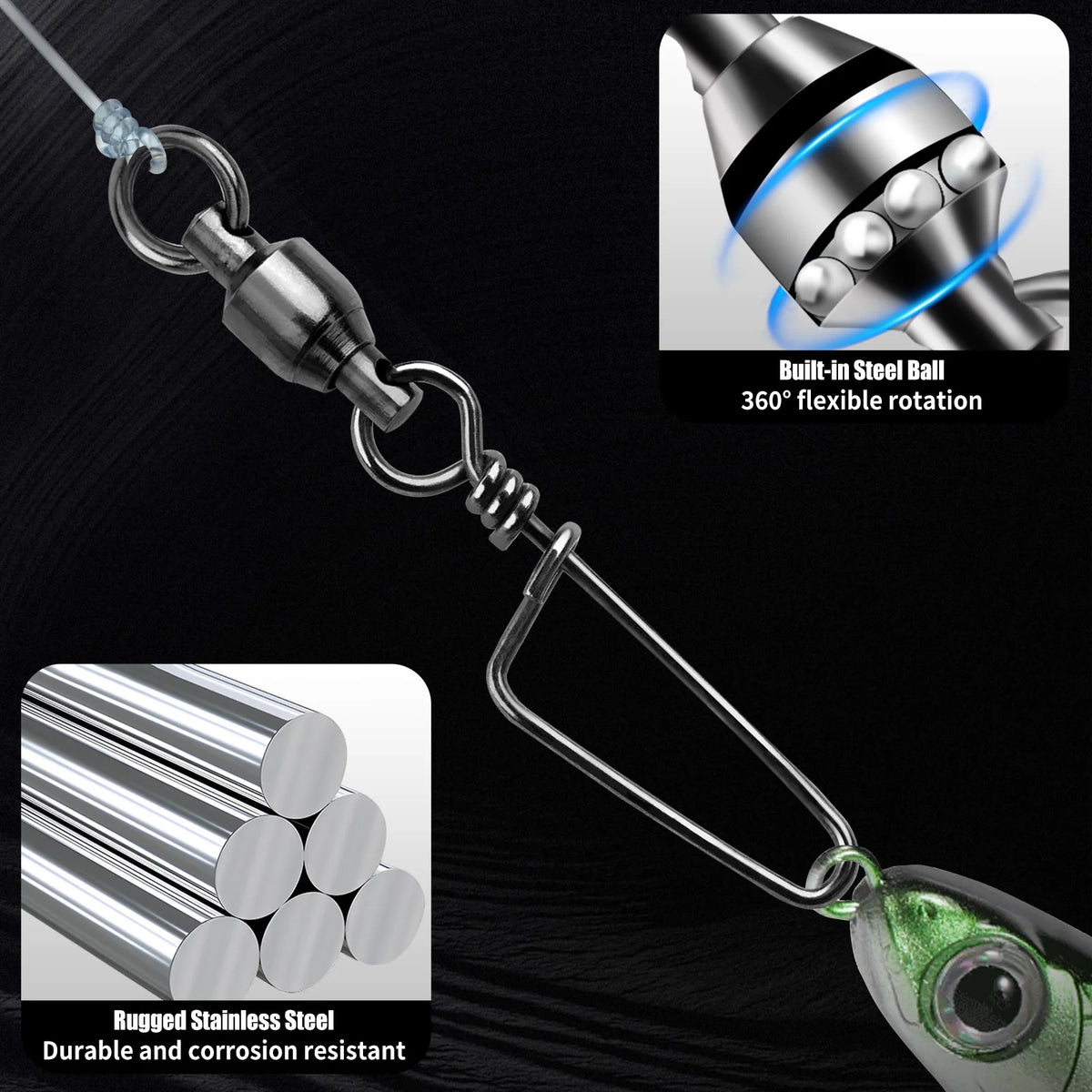 FishTrip Ball-Bearing Coastlock Snap Swivels