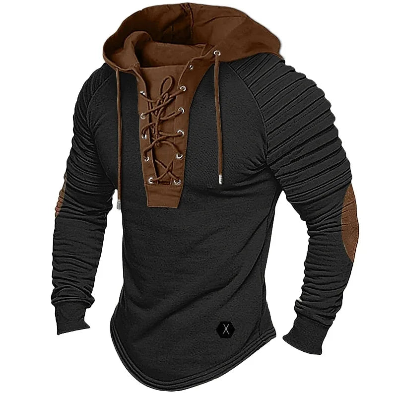 Men's Solid-Color Long-Sleeve Hooded Top