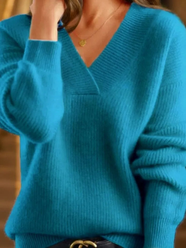Women's Loose V-Neck Long-Sleeve Sweater