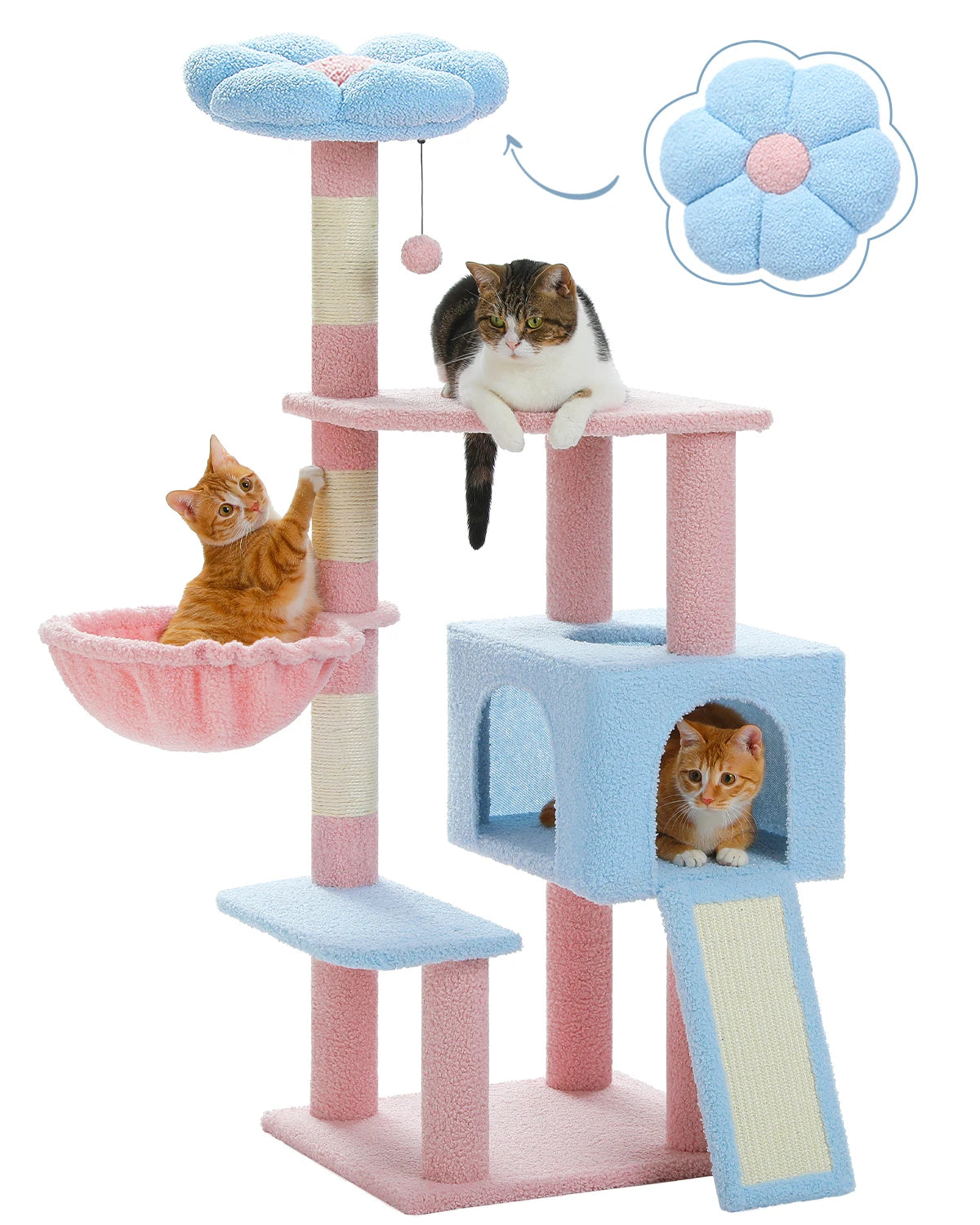 120cm Flower Cat Tree with Ramp & Hammock