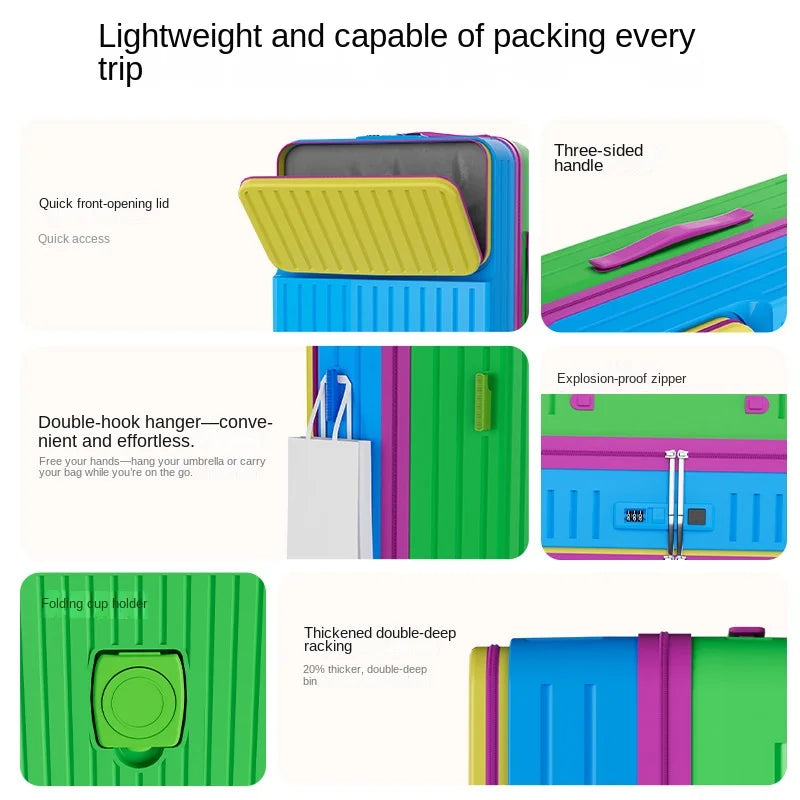 Front-opening Luggage Macaron Colors Pure PC 20 inch Boarding Cabin Suitcase 22/24/26/28 Inch Sturdy and Durable Women's Bags Whispering Desires Shoppe