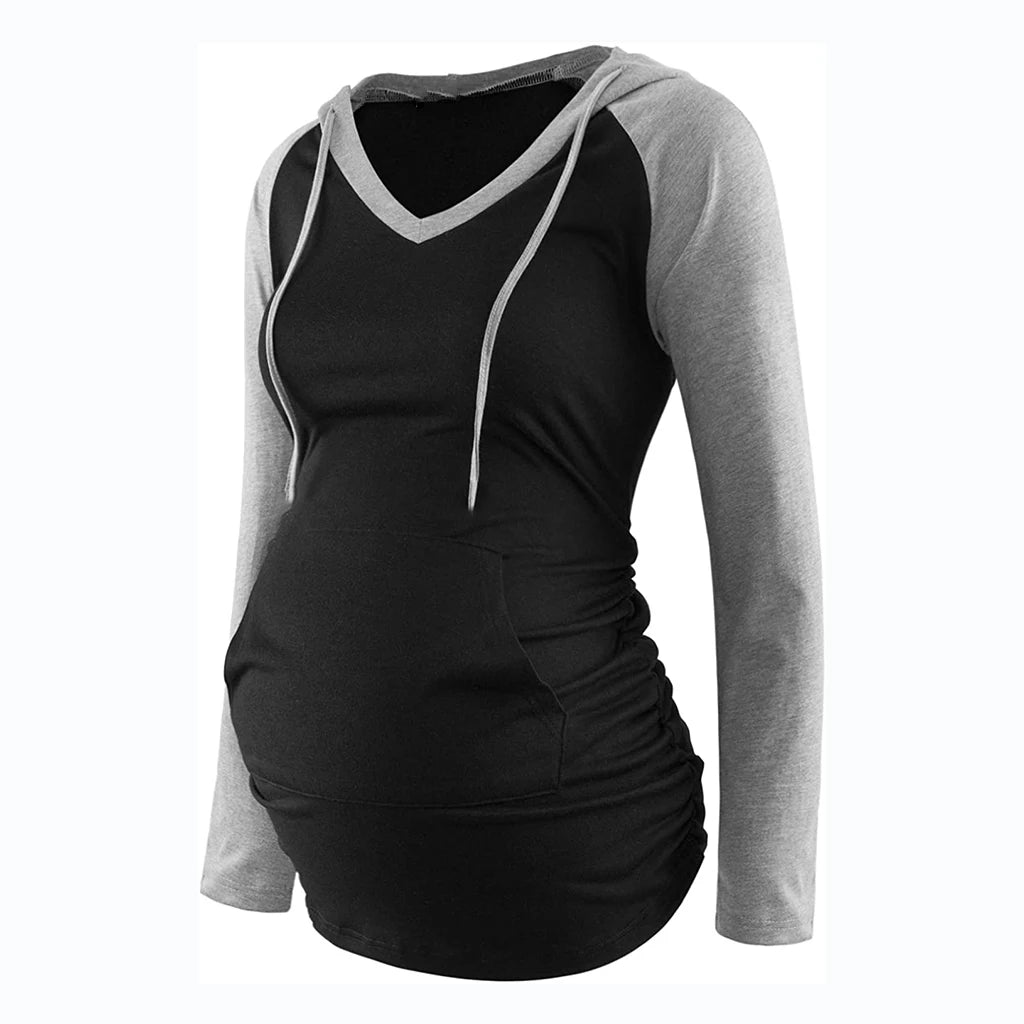 Striped V-Neck Maternity Hoodie