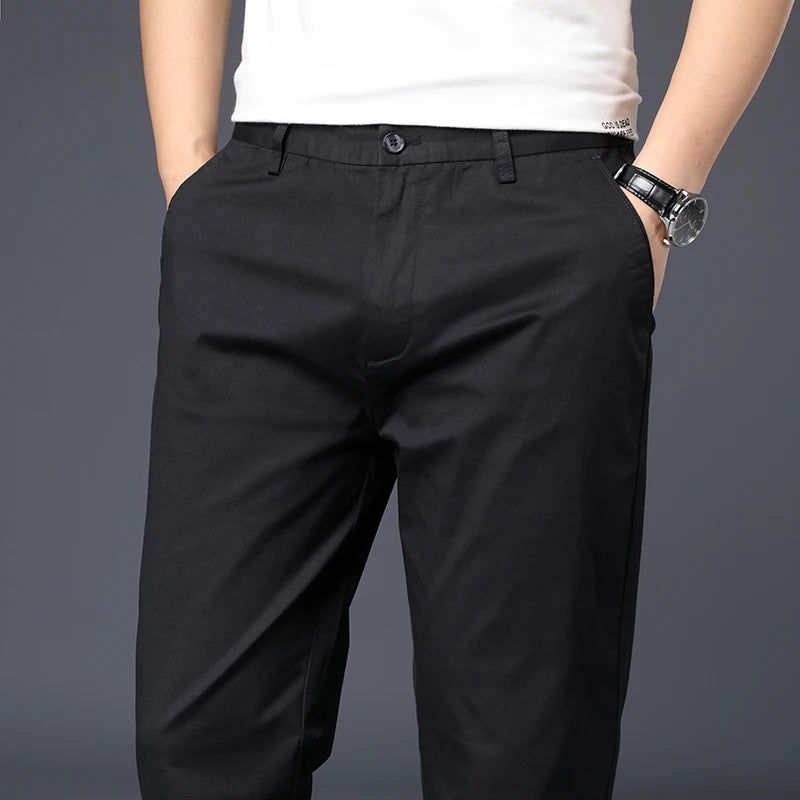 Men's Cotton-Blend Straight-Leg Stretch Pants