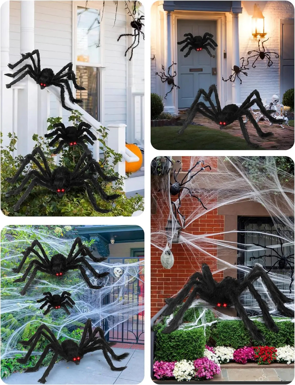 Black Plush Spider Halloween Decoration, 30–200 cm