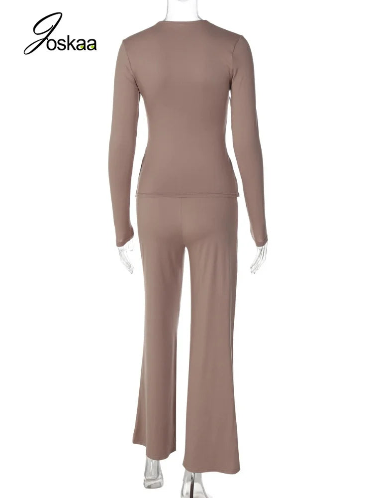 Women's Asymmetric Long-Sleeve Top and Flared Pants Set