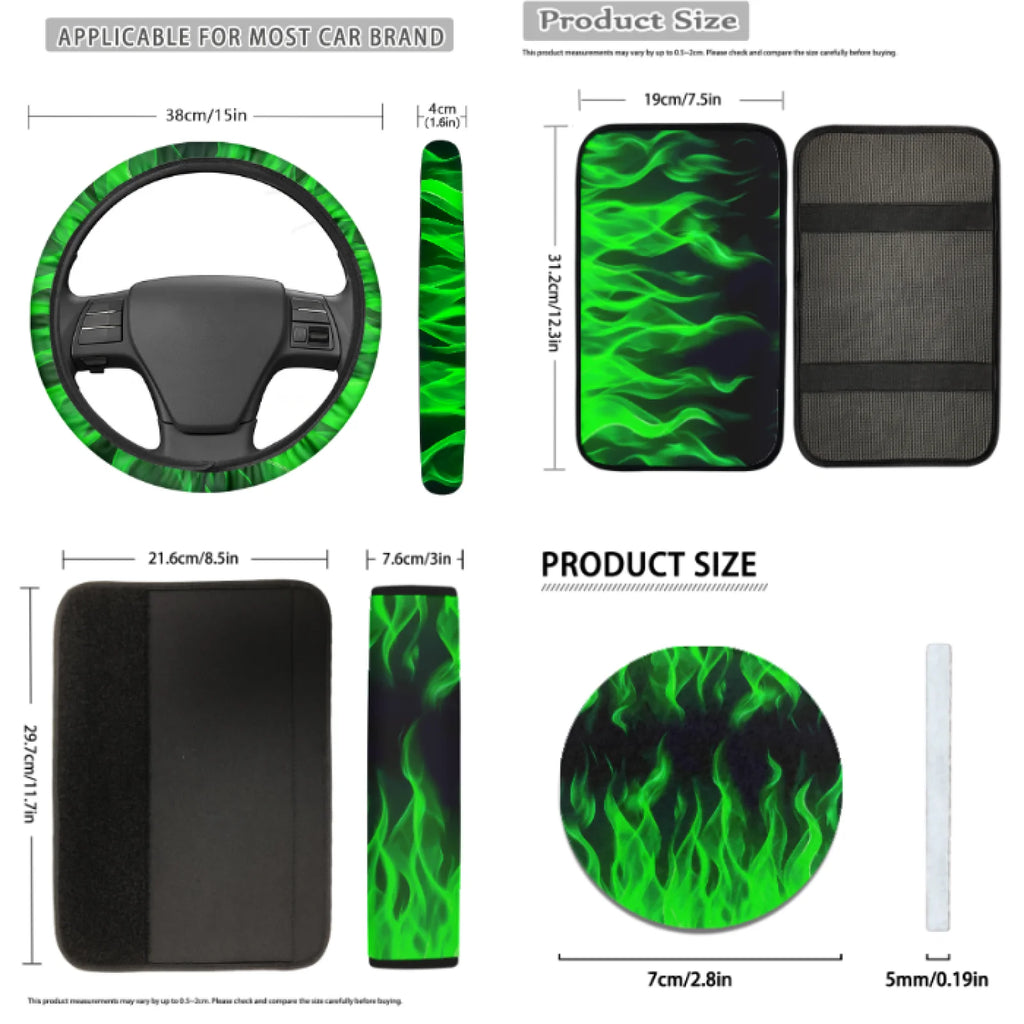 Coloranimal Green Flame Car Interior Accessory Set – 14 Pieces