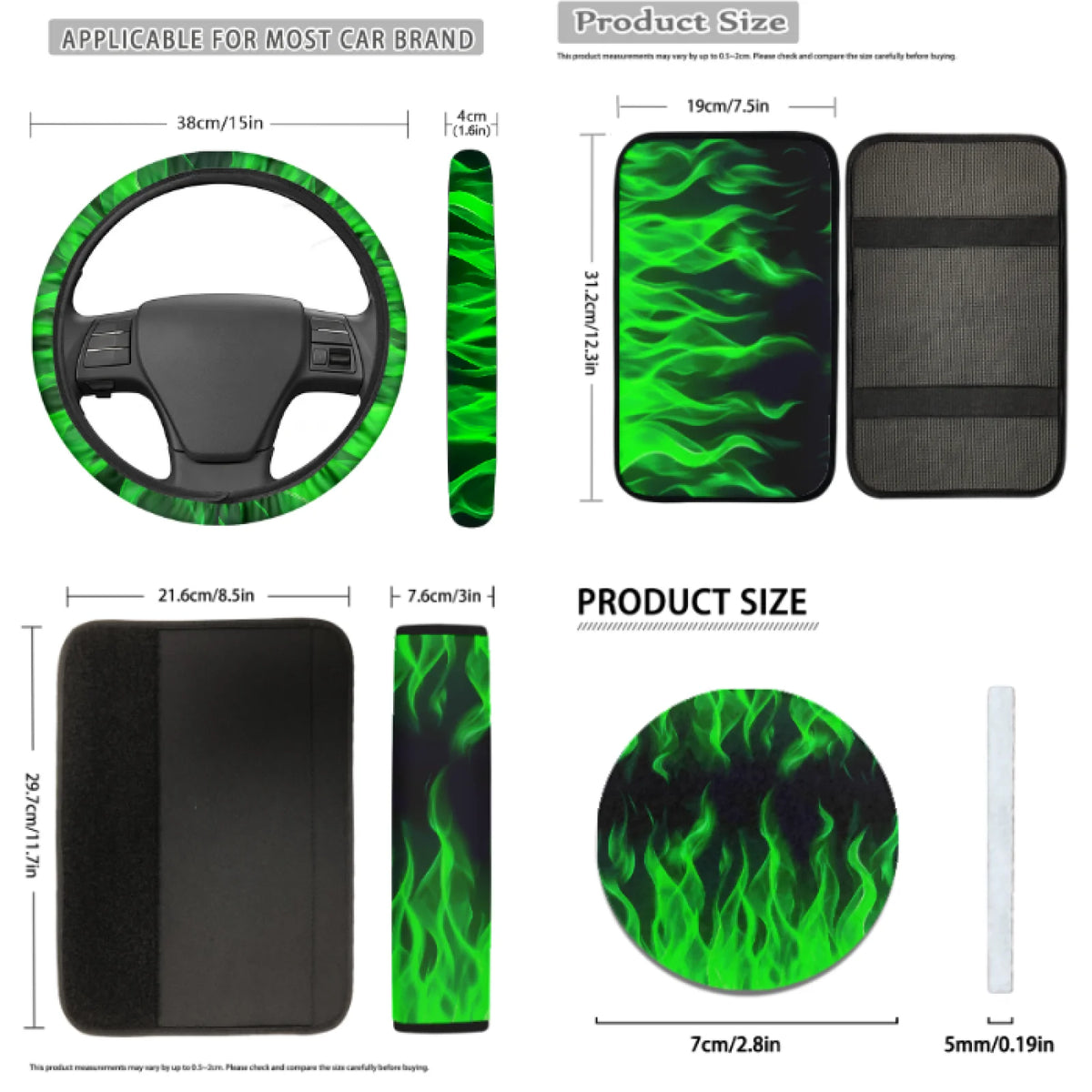 Coloranimal Green Flame Car Interior Accessory Set – 14 Pieces