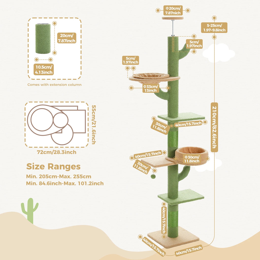 Cactus Cat Tree Floor to Ceiling Cat Tower with Sisal Scratching Post,Comfortable Hammock for Multi-Cat Homes,Cat Accessories Whispering Desires Shoppe