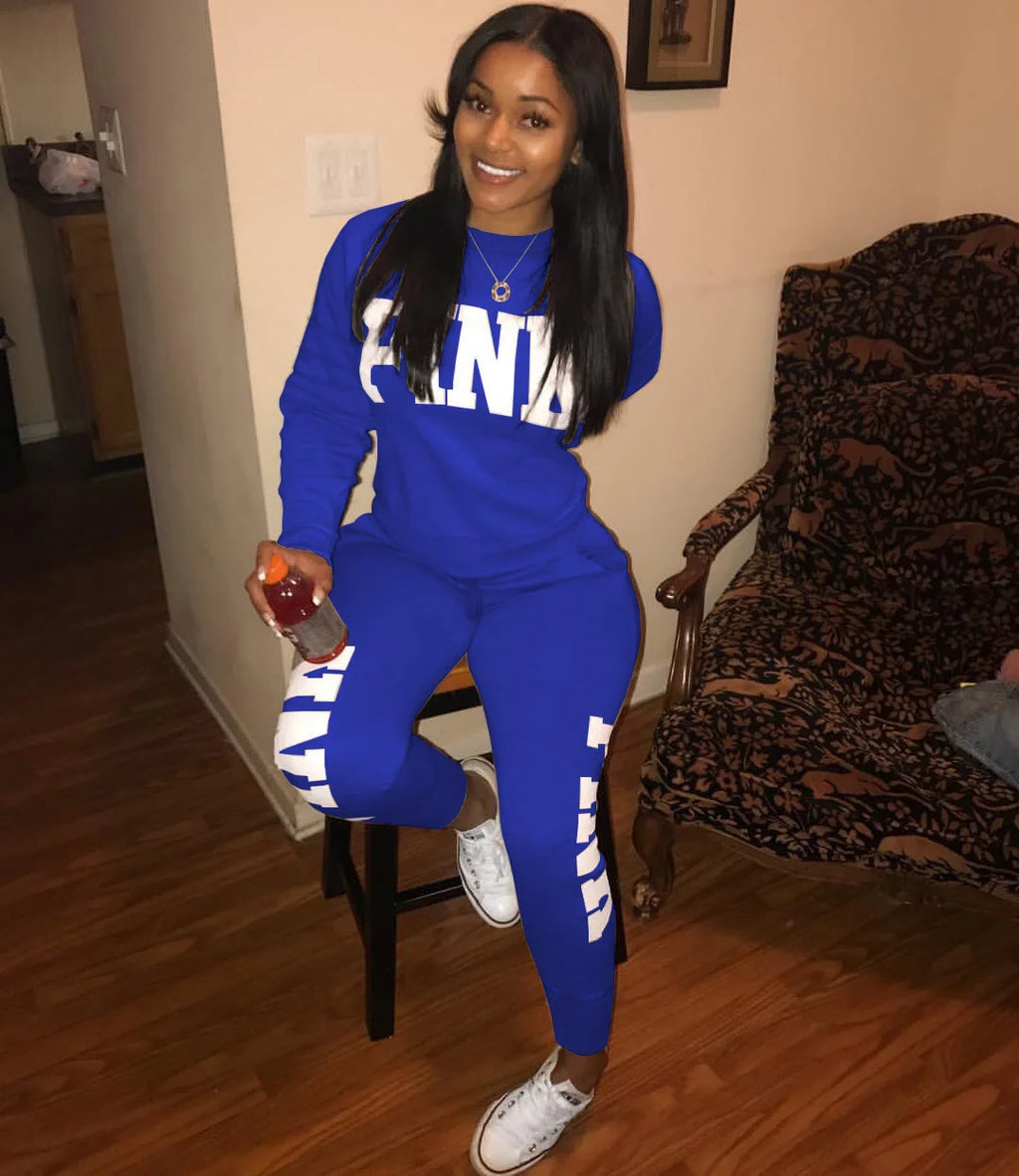 Women's Letter-Print Two-Piece Active-Casual Outfit