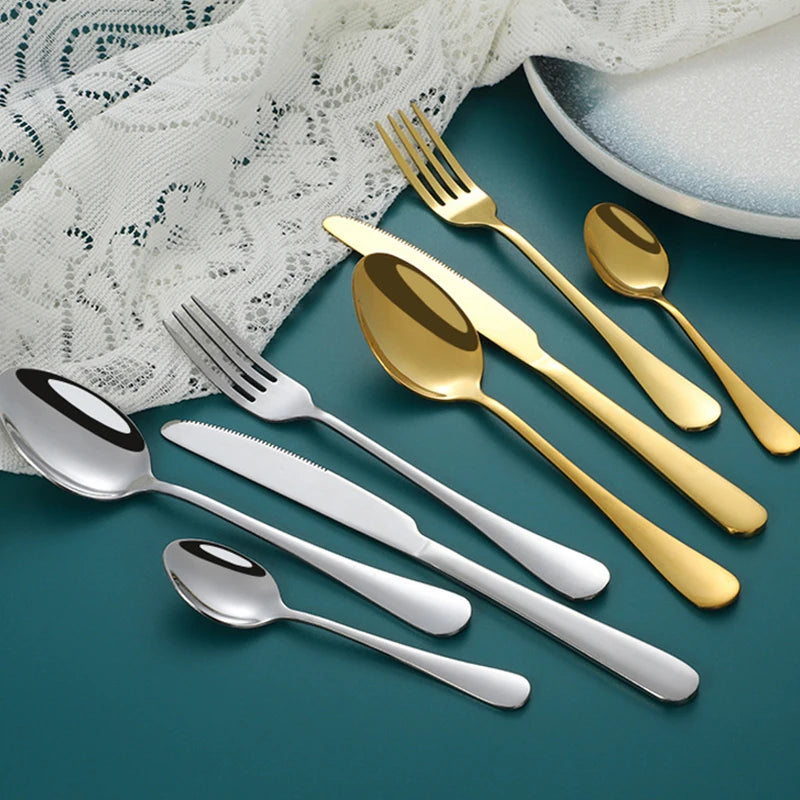 Gold-Finish Stainless Steel Flatware — 6 or 30 Pieces