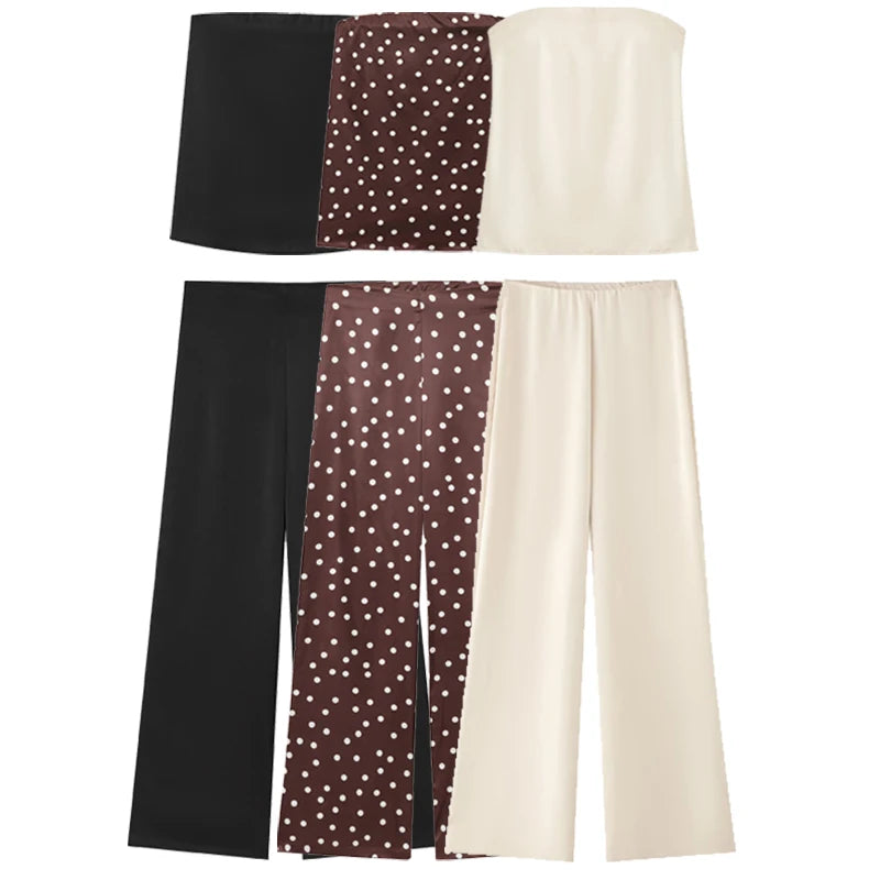 Women's Satin Tube Top and Wide-Leg Pants — Separates