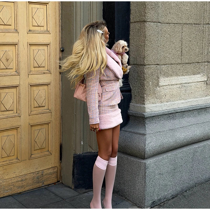 Women's Faux-Fur-Trim Blazer and Mini Skirt Set