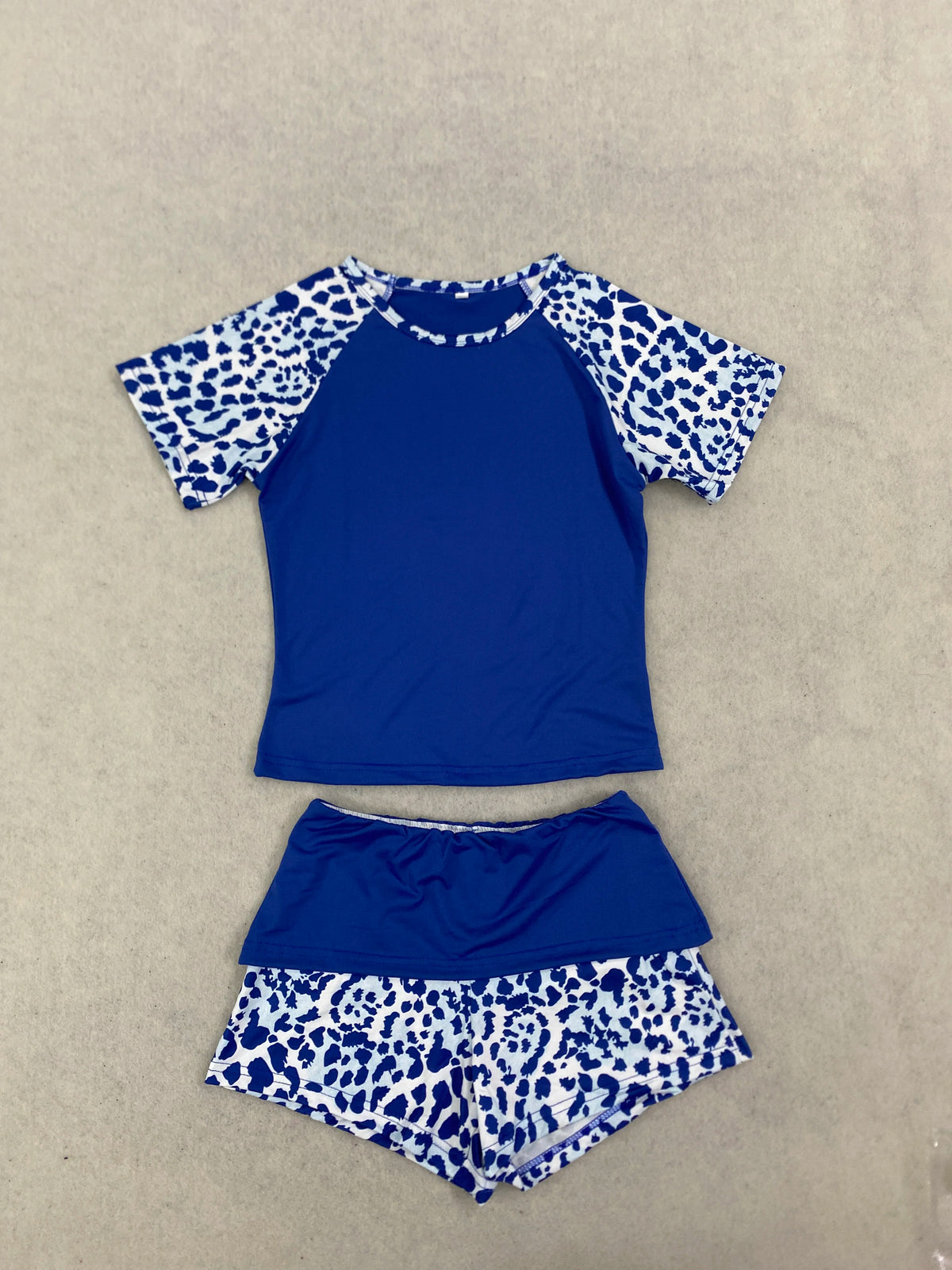 Women's Leopard-Patchwork Tee and Shorts Set