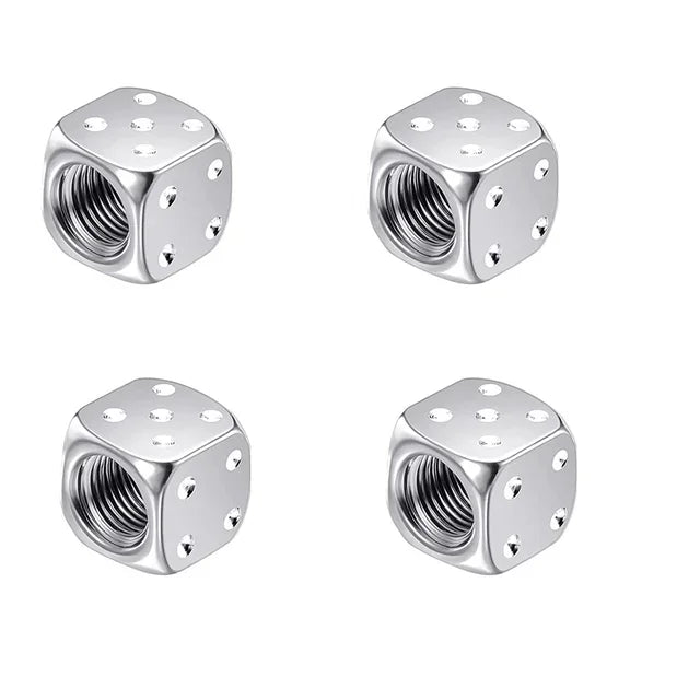 Dice-Style Aluminum Tire Valve Caps – Set of 4