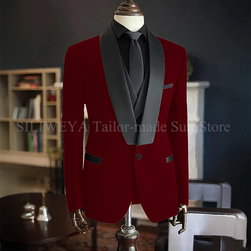 Men's Black Velvet-Look Three-Piece Suit