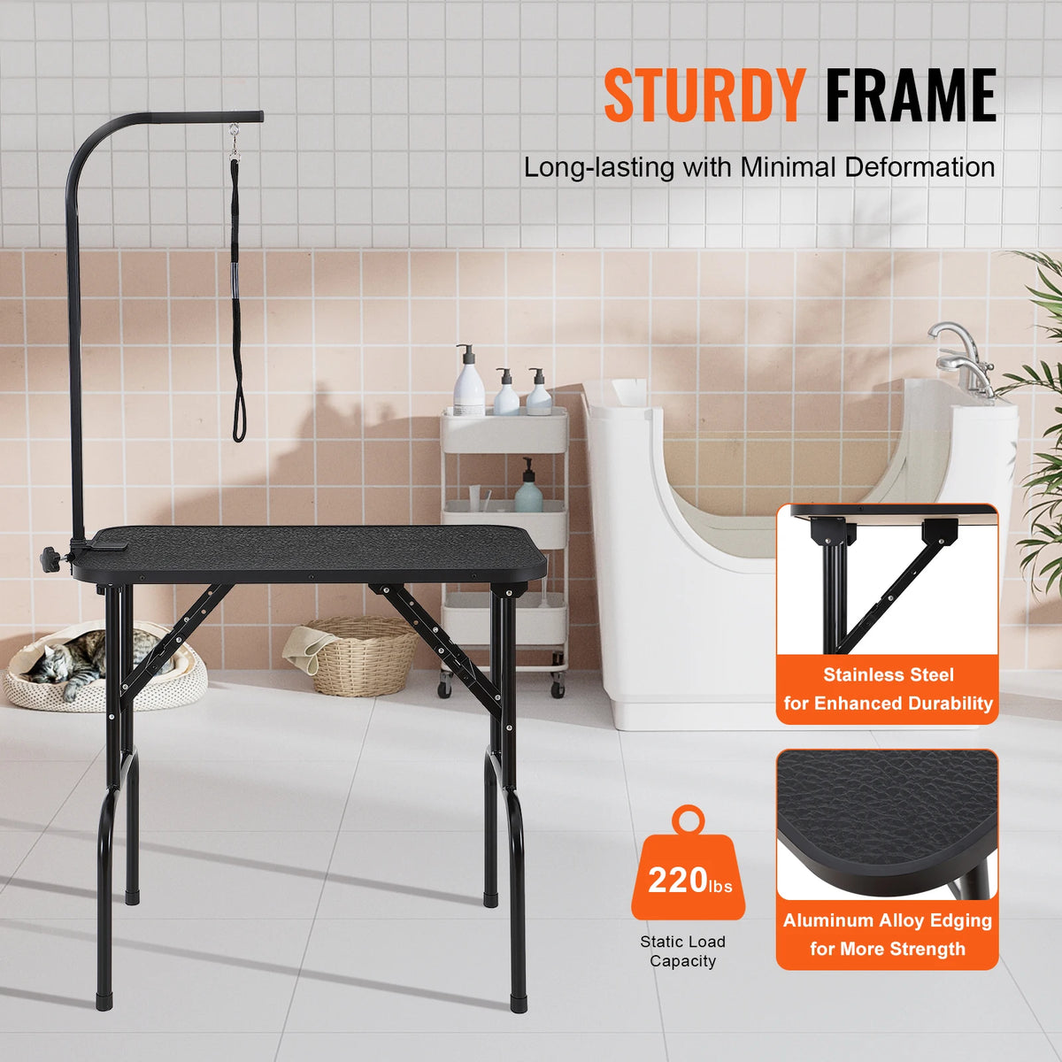 SucceBuy Folding Pet Grooming Table with Two Arms