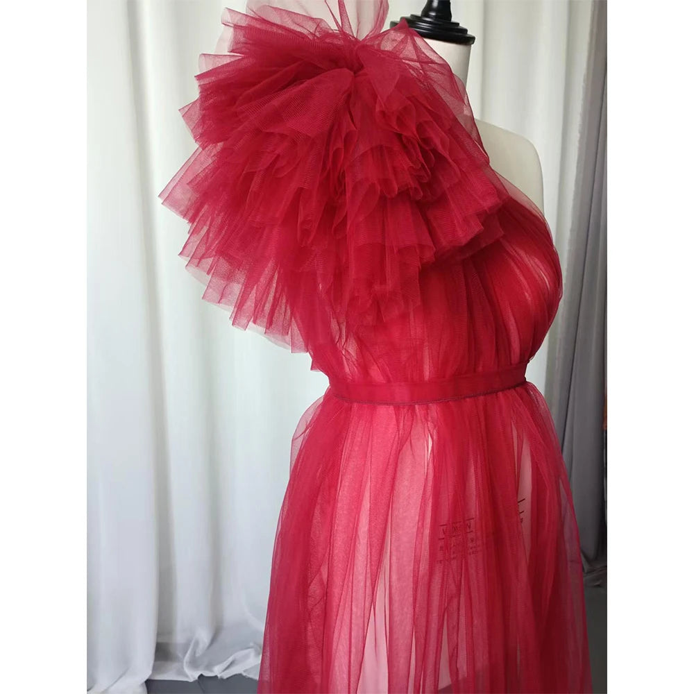 One-Shoulder Tulle Maternity Photo Gown